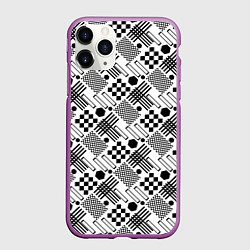 Чехол iPhone 11 Pro матовый Современный черно белый геометрический узор, цвет: 3D-фиолетовый