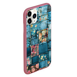 Чехол iPhone 11 Pro матовый Джинсовые лоскуты с цветочками, цвет: 3D-малиновый — фото 2