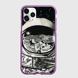 Чехол iPhone 11 Pro матовый Космонавт в черно-белом мире, цвет: 3D-фиолетовый