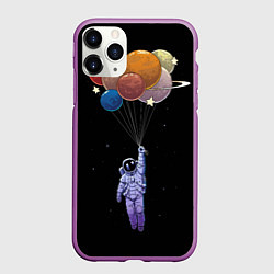 Чехол iPhone 11 Pro матовый Космонавт с воздушными шарами