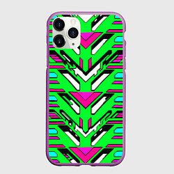 Чехол iPhone 11 Pro матовый Техно броня розово-зелёная, цвет: 3D-фиолетовый