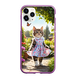 Чехол iPhone 11 Pro матовый Кошка в летнем платье в саду, цвет: 3D-фиолетовый