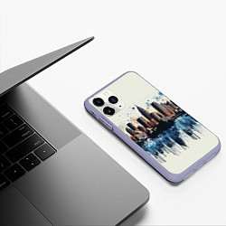 Чехол iPhone 11 Pro матовый Небоскребы в брызгах синей краски, цвет: 3D-светло-сиреневый — фото 2