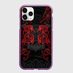 Чехол iPhone 11 Pro матовый Кельтские узоры - волки и топоры, цвет: 3D-фиолетовый