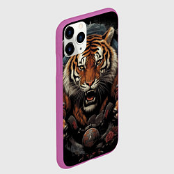 Чехол iPhone 11 Pro матовый Муай-Тай тигр в стойке боевые искусства, цвет: 3D-фиолетовый — фото 2