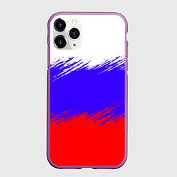 Чехол iPhone 11 Pro матовый Триколор штрихи, цвет: 3D-фиолетовый