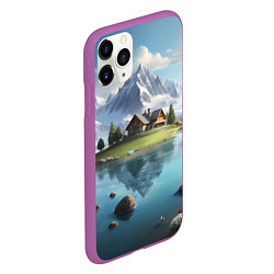 Чехол iPhone 11 Pro матовый Чудесный день на берегу озера в горах, цвет: 3D-фиолетовый — фото 2