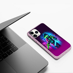 Чехол iPhone 11 Pro матовый Cyberpunk and Minecraft - collaboration ai art, цвет: 3D-розовый — фото 2