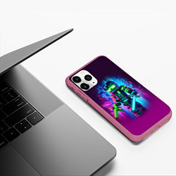 Чехол iPhone 11 Pro матовый Cyberpunk and Minecraft - collaboration ai art, цвет: 3D-малиновый — фото 2