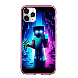 Чехол iPhone 11 Pro матовый Minecraft - neon character ai art, цвет: 3D-малиновый