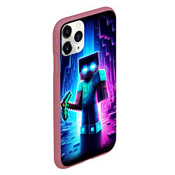 Чехол iPhone 11 Pro матовый Minecraft - neon character ai art, цвет: 3D-малиновый — фото 2