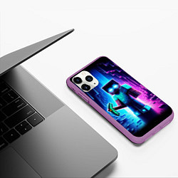 Чехол iPhone 11 Pro матовый Minecraft - neon character ai art, цвет: 3D-фиолетовый — фото 2