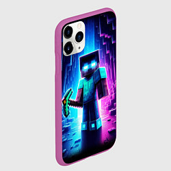Чехол iPhone 11 Pro матовый Minecraft - neon character ai art, цвет: 3D-фиолетовый — фото 2
