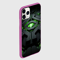 Чехол iPhone 11 Pro матовый Объемная абстрактная яркая зеленая фигура на черно, цвет: 3D-фиолетовый — фото 2