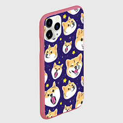 Чехол iPhone 11 Pro матовый Акита-ину паттерн, цвет: 3D-малиновый — фото 2