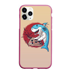 Чехол iPhone 11 Pro матовый Sushi shark, цвет: 3D-малиновый