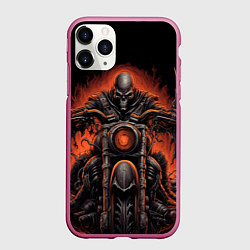 Чехол iPhone 11 Pro матовый Скелет из ада едет на старом мотоцикле, цвет: 3D-малиновый