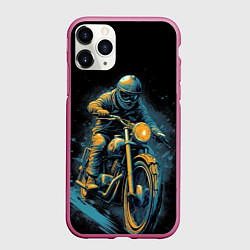 Чехол iPhone 11 Pro матовый Ночной мотокросс, цвет: 3D-малиновый