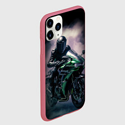 Чехол iPhone 11 Pro матовый Мотоцикл на зеленом мотоцикле, цвет: 3D-малиновый — фото 2