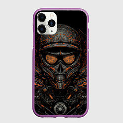 Чехол iPhone 11 Pro матовый Темный череп мотоциклиста, цвет: 3D-фиолетовый