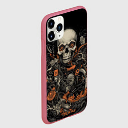 Чехол iPhone 11 Pro матовый Череп байкера: мото-дух, цвет: 3D-малиновый — фото 2