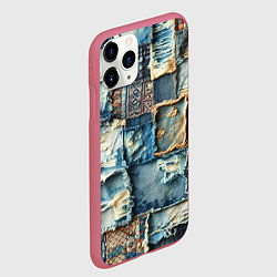 Чехол iPhone 11 Pro матовый Деним пэчворк-ржавчина, цвет: 3D-малиновый — фото 2