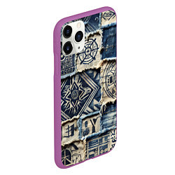 Чехол iPhone 11 Pro матовый Татуировки майя на дениме, цвет: 3D-фиолетовый — фото 2
