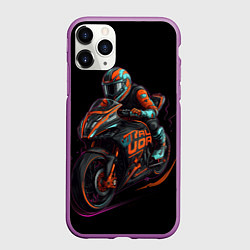 Чехол iPhone 11 Pro матовый Мотоцикл будущего в стиле киберпанк, цвет: 3D-фиолетовый