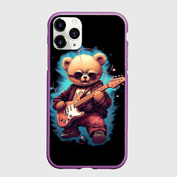 Чехол iPhone 11 Pro матовый Плюшевый медведь музыкант с гитарой