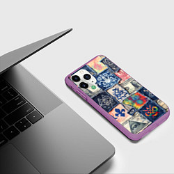 Чехол iPhone 11 Pro матовый Баксы на дениме пэчворк, цвет: 3D-фиолетовый — фото 2