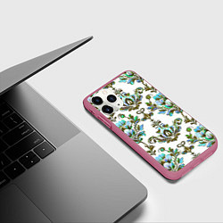 Чехол iPhone 11 Pro матовый Цветочный винтажный узор, цвет: 3D-малиновый — фото 2