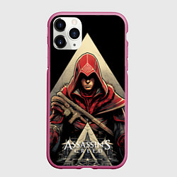 Чехол iPhone 11 Pro матовый Assassins creed темный капюшон, цвет: 3D-малиновый