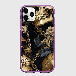 Чехол iPhone 11 Pro матовый Золотые черепа с цепями, цвет: 3D-фиолетовый
