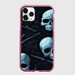 Чехол iPhone 11 Pro матовый Черепа и ножи, цвет: 3D-малиновый