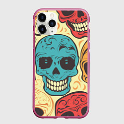 Чехол iPhone 11 Pro матовый Праздничные черепа, цвет: 3D-малиновый