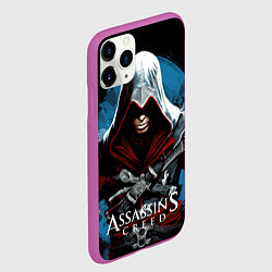 Чехол iPhone 11 Pro матовый Assassins creed темный синий фон, цвет: 3D-фиолетовый — фото 2
