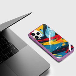 Чехол iPhone 11 Pro матовый Цветные мазки красок, цвет: 3D-фиолетовый — фото 2