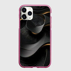 Чехол iPhone 11 Pro матовый Черная абстракция с темными золотыми вставками, цвет: 3D-малиновый
