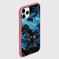 Чехол iPhone 11 Pro матовый Синяя абстракция с золотым напылением, цвет: 3D-малиновый — фото 2
