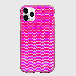 Чехол iPhone 11 Pro матовый Розовые линии и белые полосы, цвет: 3D-малиновый
