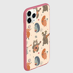 Чехол iPhone 11 Pro матовый Животные с инструментами, цвет: 3D-малиновый — фото 2
