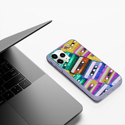Чехол iPhone 11 Pro матовый Аудио кассеты разноцветные, цвет: 3D-светло-сиреневый — фото 2