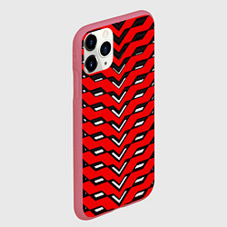 Чехол iPhone 11 Pro матовый Красная броня с белыми прорезями, цвет: 3D-малиновый — фото 2