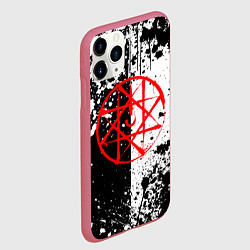 Чехол iPhone 11 Pro матовый Стальной алхимик - брызги черно-белые, цвет: 3D-малиновый — фото 2