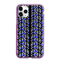 Чехол iPhone 11 Pro матовый Чёрно-синий паттерн конструкция, цвет: 3D-фиолетовый