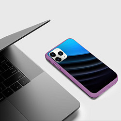 Чехол iPhone 11 Pro матовый Геометрическая синяя абстракция на черном фоне мин, цвет: 3D-фиолетовый — фото 2