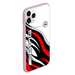 Чехол iPhone 11 Pro матовый Mercedes benz AMG - белый с красным, цвет: 3D-розовый — фото 2