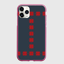 Чехол iPhone 11 Pro матовый Этно - темный, цвет: 3D-малиновый