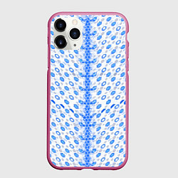 Чехол iPhone 11 Pro матовый Синие киберпанк ячейки на белом фоне, цвет: 3D-малиновый