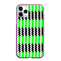 Чехол iPhone 11 Pro матовый Вертикальные чёрно-зелёные полосы, цвет: 3D-фиолетовый